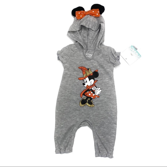Disney Other - Disney Baby Witch Minnie Hood Ears One Piece 0/3M